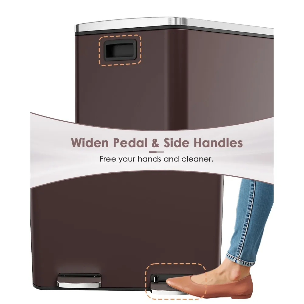 Poubelle de cuisine à double compartiment en acier inoxydable, capacité de 60l pour les déchets et le recyclage, grande poubelle avec Secti séparé