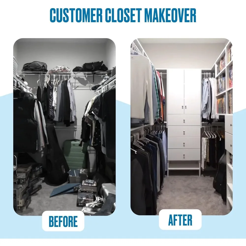 Double Hanging Closet Unit - Modular System for Hanging - Corner Organizer With Storage Shelves (White, 19.5 Inches Wide)