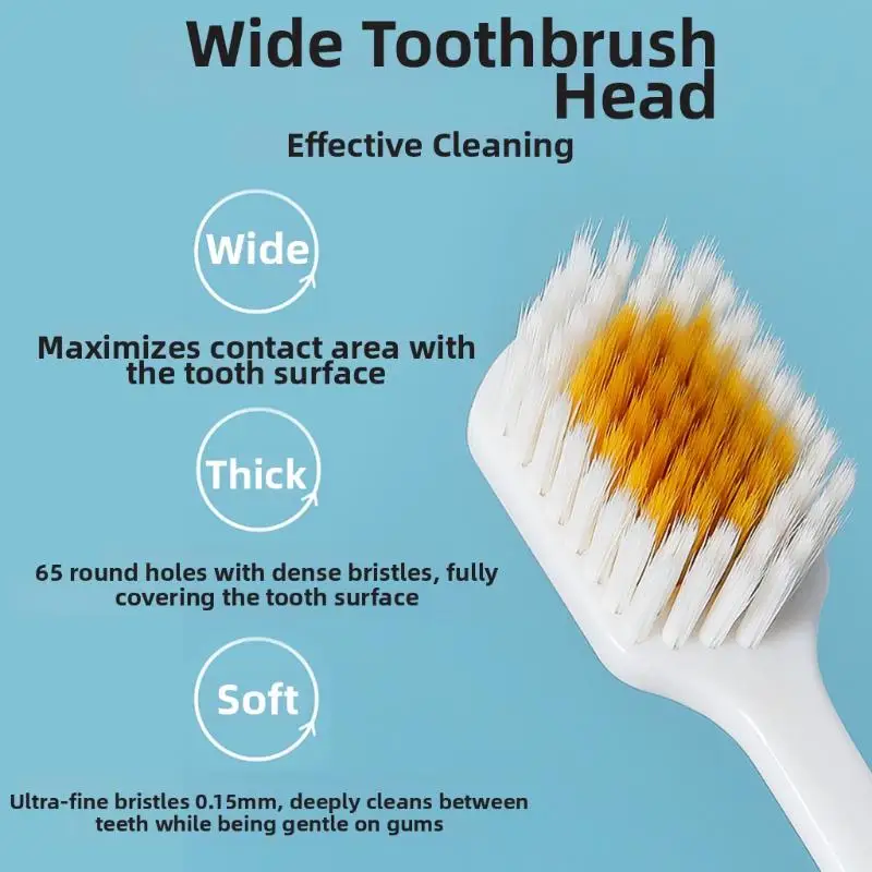 3 PCS Soft Bristle Wide Head Toothbrush Non Slip Ergonomic Handle 3 Pack Perfect For Daily Home Oral Care For All Family Member