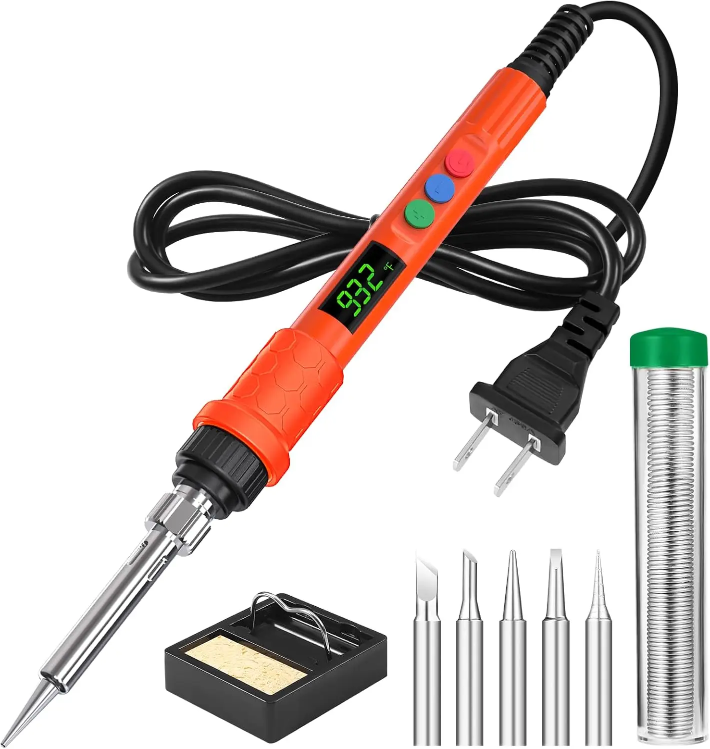 

120W LED Soldering Iron Kit, Smart Temp Control 356-932°F, 5 Tips, Auto Sleep, Orange