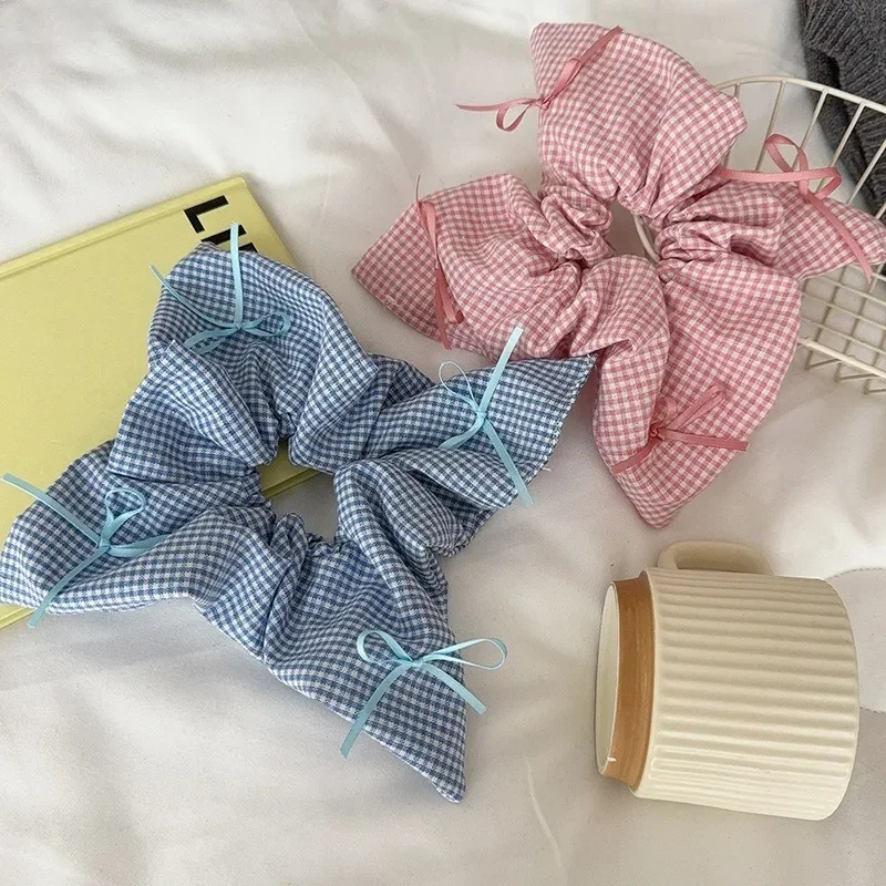 

Korean Temperament Plaid Ribbon Bow Large Hair Circle Female Hair Bun Head Rope Pure Desire Square Towel Girl Hair Accessoires