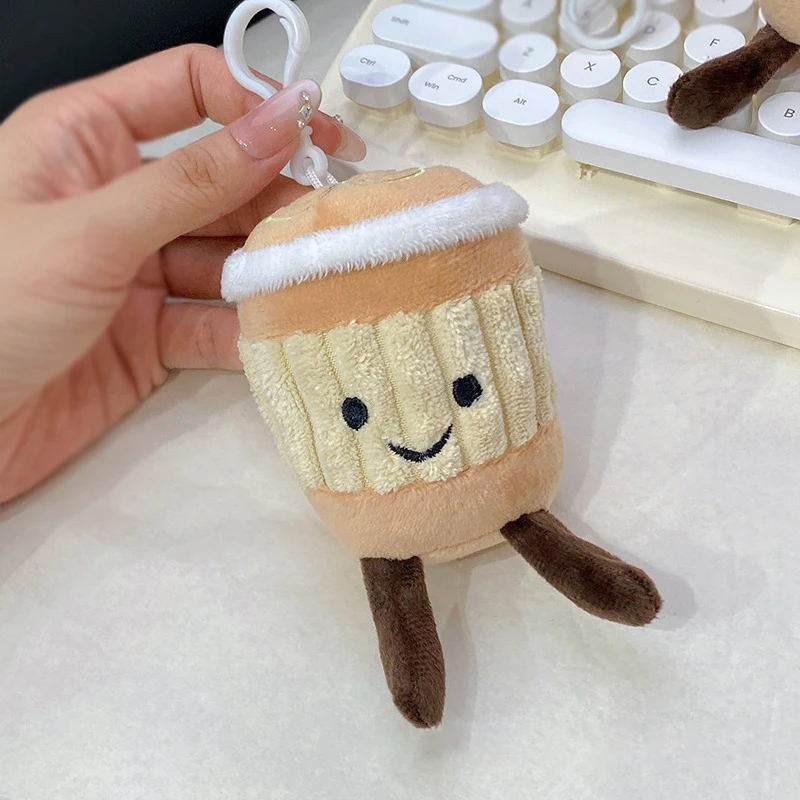 Portachiavi in peluche con tazza di caffè in cartone animato, ciondolo per borsa carina, portachiavi con bambola di pezza soffice Kawaii, tendenza regalo di compleanno