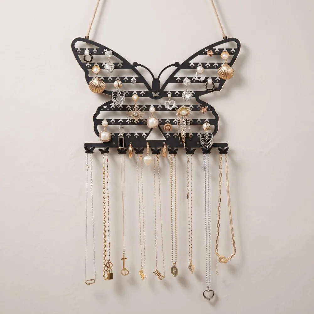 Wall Mounted Butterfly Jewelry Rack With Hooks Decorative Necklace Holder creative Space Saving Jewelry Organizer Daily Use
