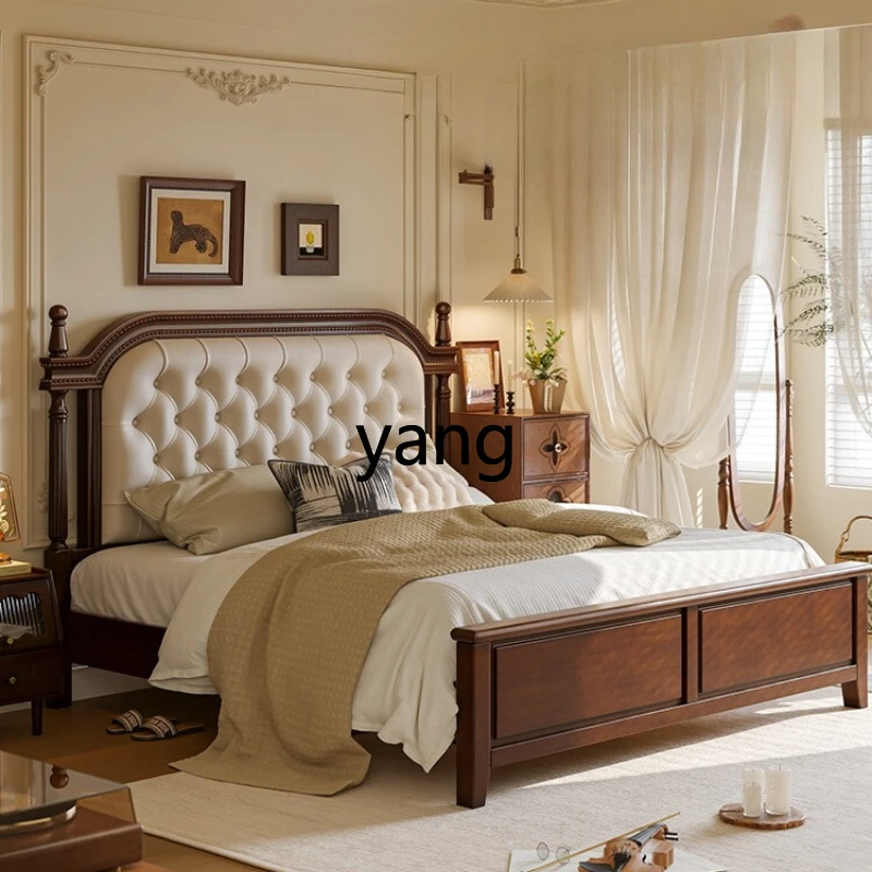 

TGF American retro all solid wood light luxury master bedroom bed walnut leather soft bag bed