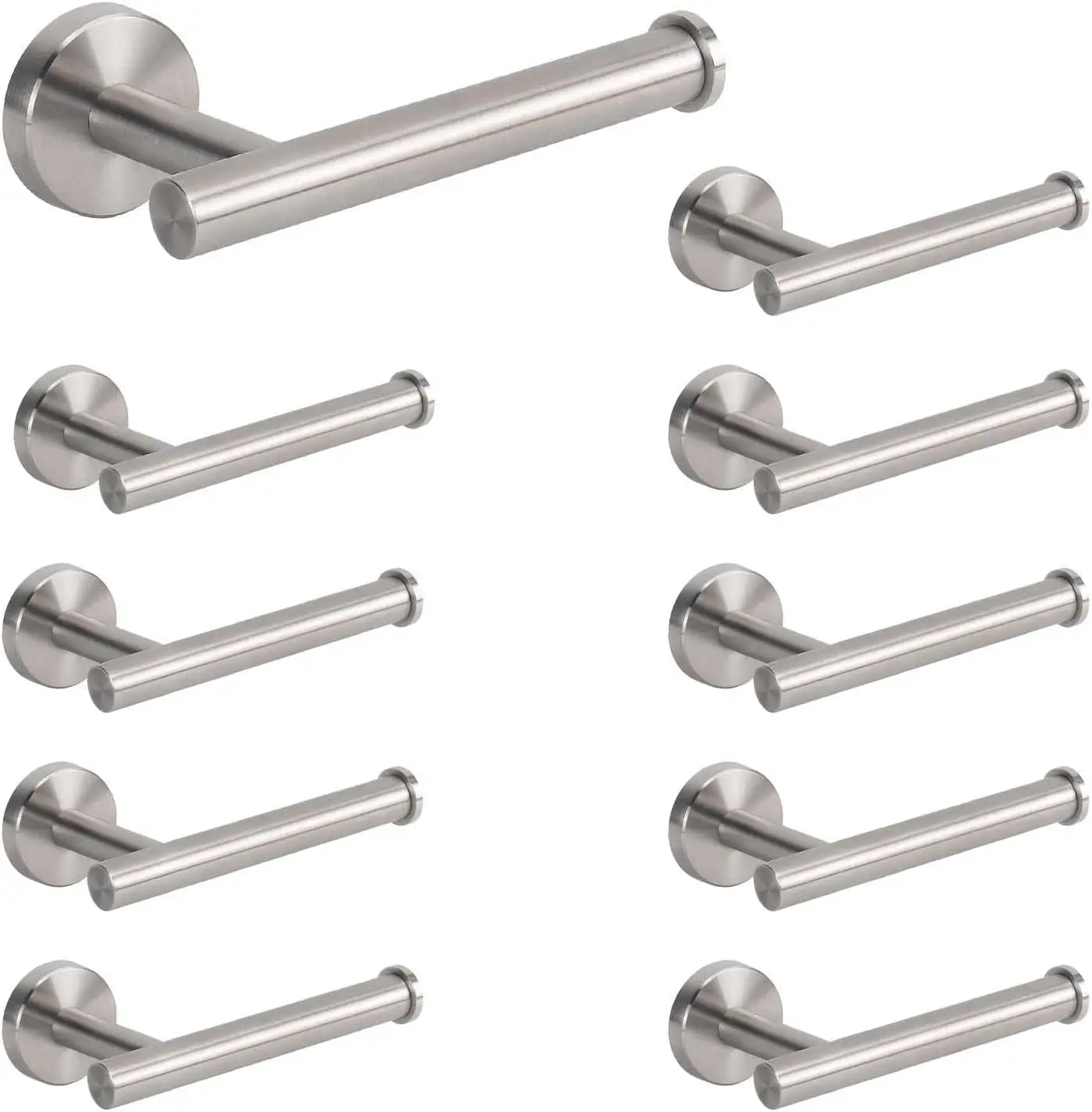 

Premium Stainless Steel Wall Mounted Toilet Paper Holder, Rustproof for Bathroom and Kitchen (10 Pack, Brushed Nickel)