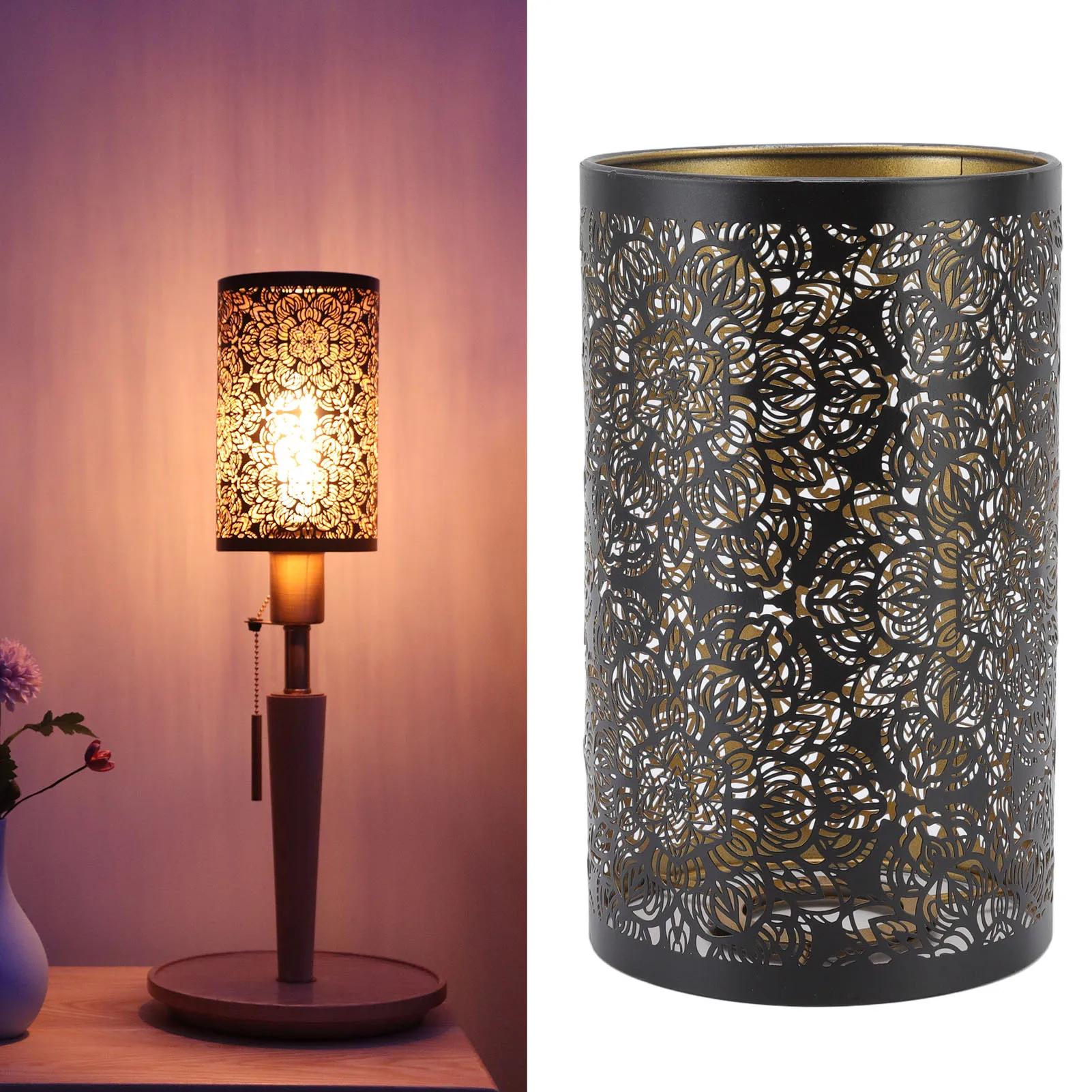 ZK20 Lamp Shade Hollow Carving Metal Cylindrical Circular Pattern E27 E26 Detachable Decorative Nightstand Table Lamp Shade