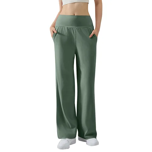 Imagen 1 del producto Pantalones de Yoga holgados elásticos de cintura alta para mujer, pantalones micro acampanados para deportes de verano, mallas de baile holgadas, pantalones de chándal sólidos