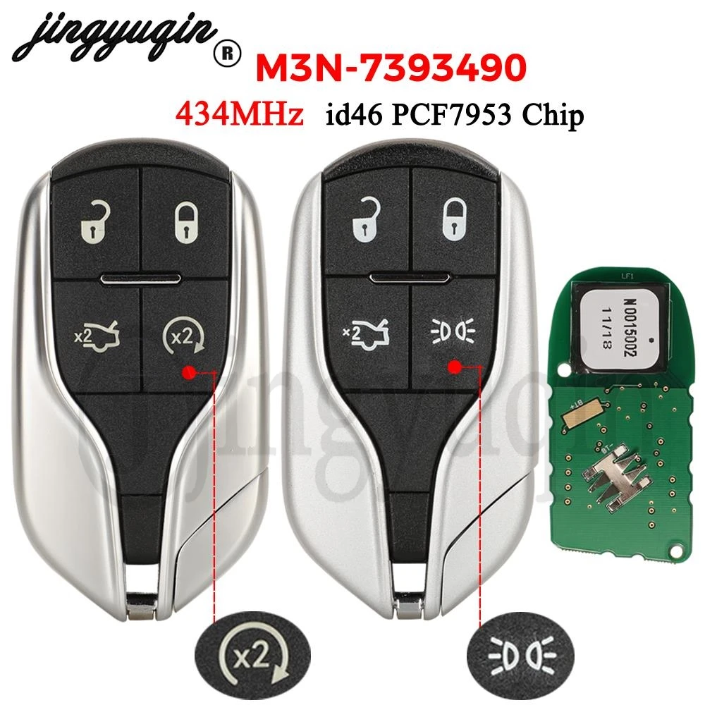 

jingyuqin M3N-7393490 Smart Remote Key 433MHz ID46 Chip for Maserati Quattroporte President Ghibli Levant 2012-2015 Fob 4 Button