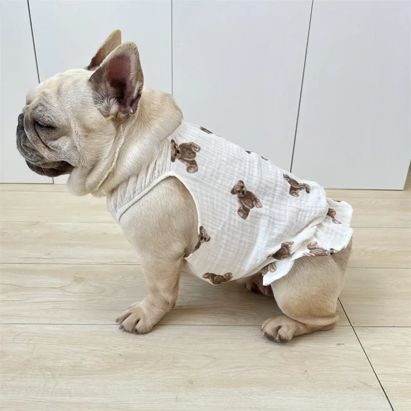 Pugo Dou Skirt Cotton Breathable Summer Thin Vest Dress Teddy Bulldog Pet Dog Clothes