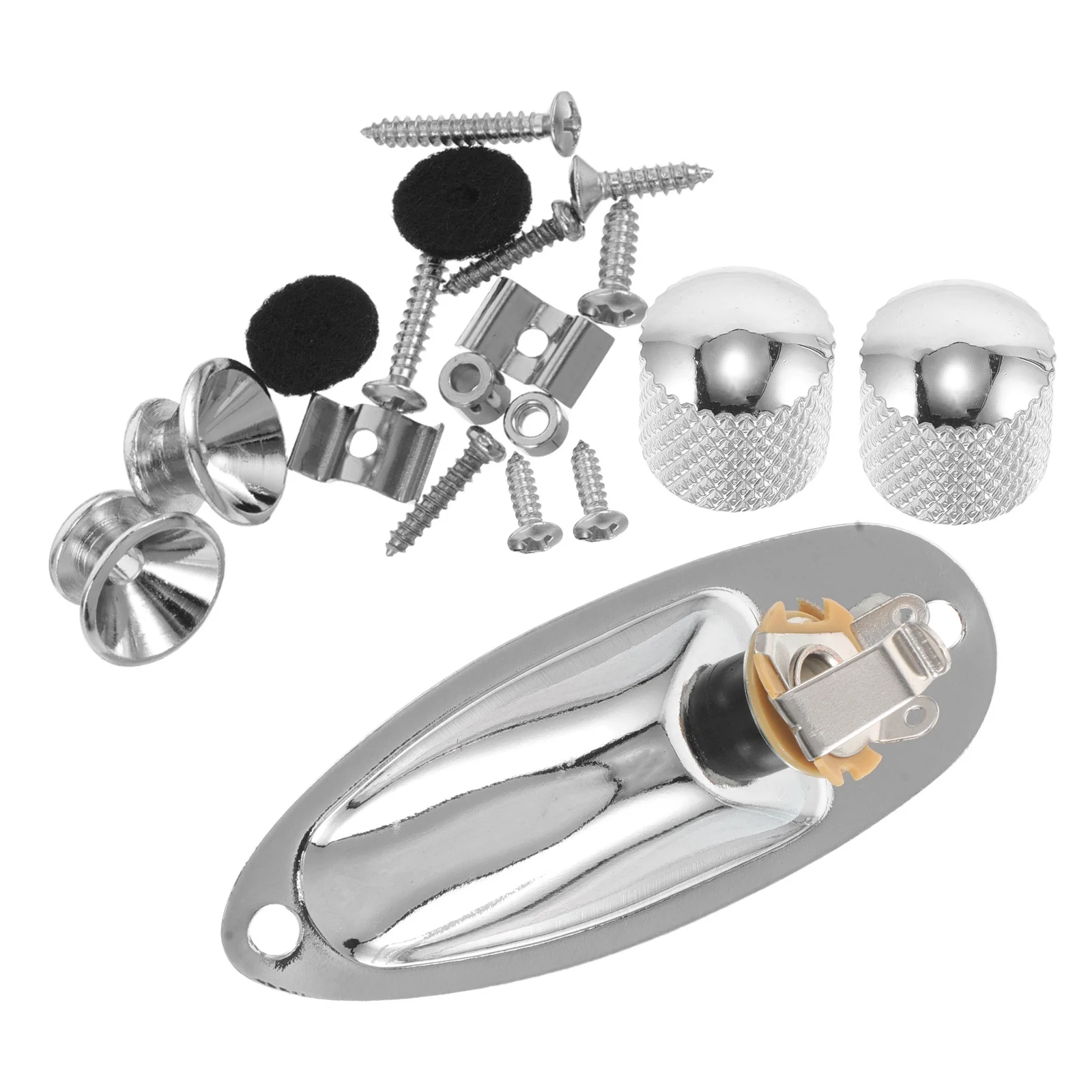 

Electric Guitar Accessories Set with Endpin Jack Strap Buttons Metal Knobs String Tree Cap Boat Shaped Input Socket for Guitar