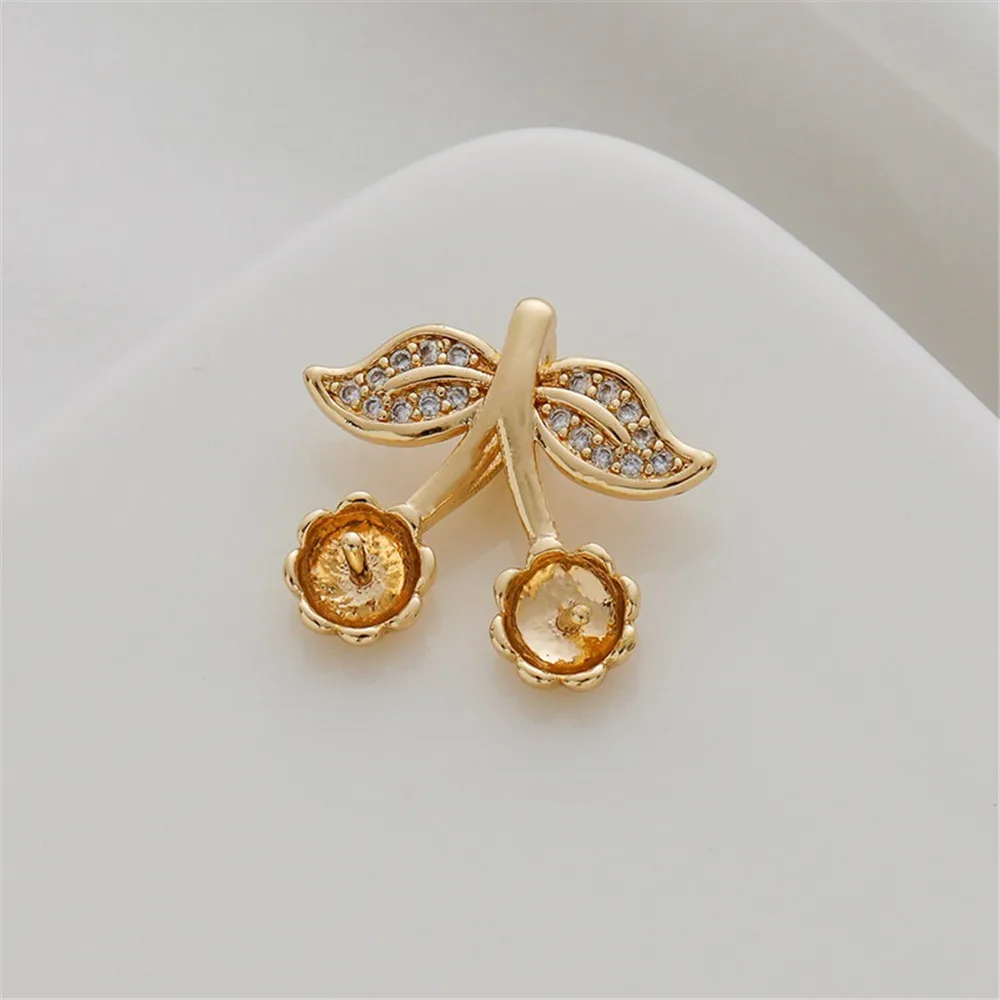 14k Gold Color Inlaid Zircon Flower with Needle Paste Pearl Pendant Bracelet Necklace Diy Handmade Jewelry Charm Accessories