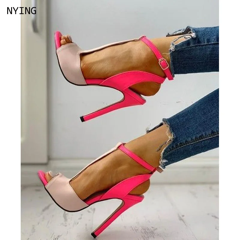 

2025 Women Sexy Sandals Open Toe Narrown Band Heels Stiletto designer Ankle Buckle Strap Women Outwear Shoes 44