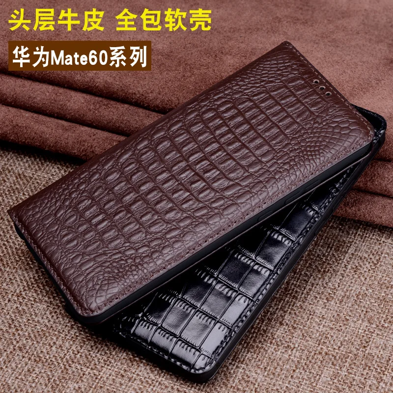 

Hot Sales Luxury Genuine Leather Magnet Clasp Mobile Phone Cases For Huawei Mate60 Mate 60 Pro Kickstand Holster Cover Case