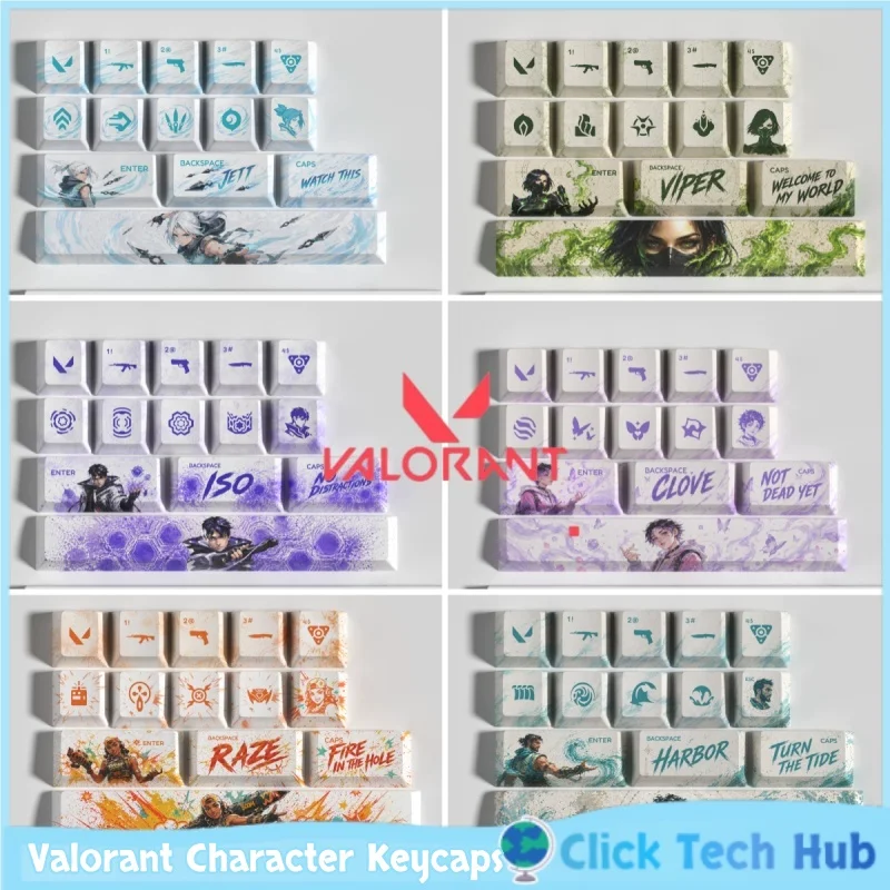 

Valorant Character Keycaps 14 Keys Jett Clove game key cap Custom Pbt Heat Sublimation Cross Axist Mechanical Keyboard Keycaps