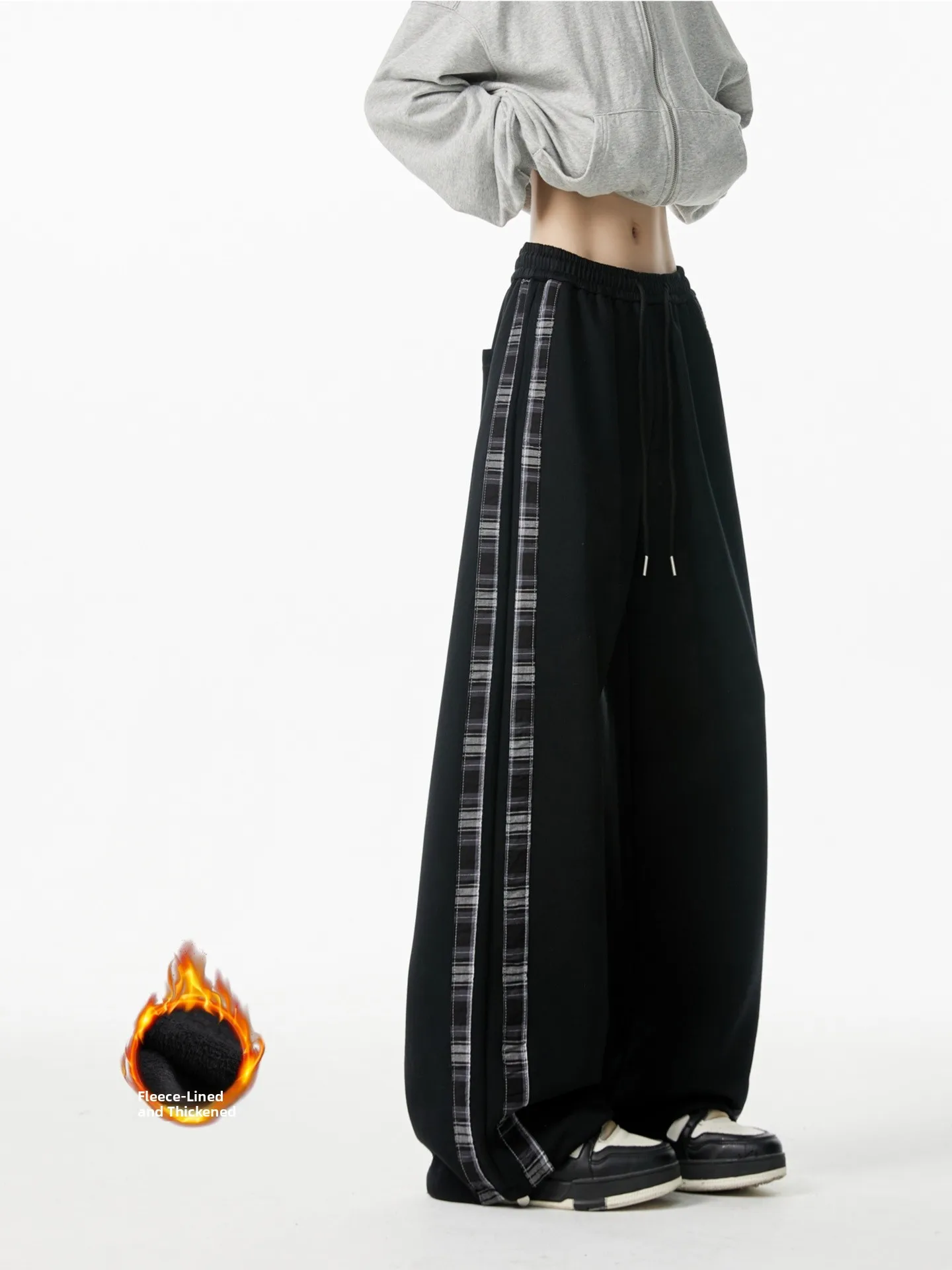 

Мужские зимние утепленные спортивные брюки прямого кроя с флисовой подкладкой, повседневные, в клетку, с полосками, свободные, в американском стиле