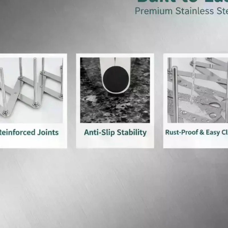 Stainless Steel Dish Rack Adjustable Foldable Kitchen Drainer Utensil Holder Rust Resistant for Daily Dish Storage