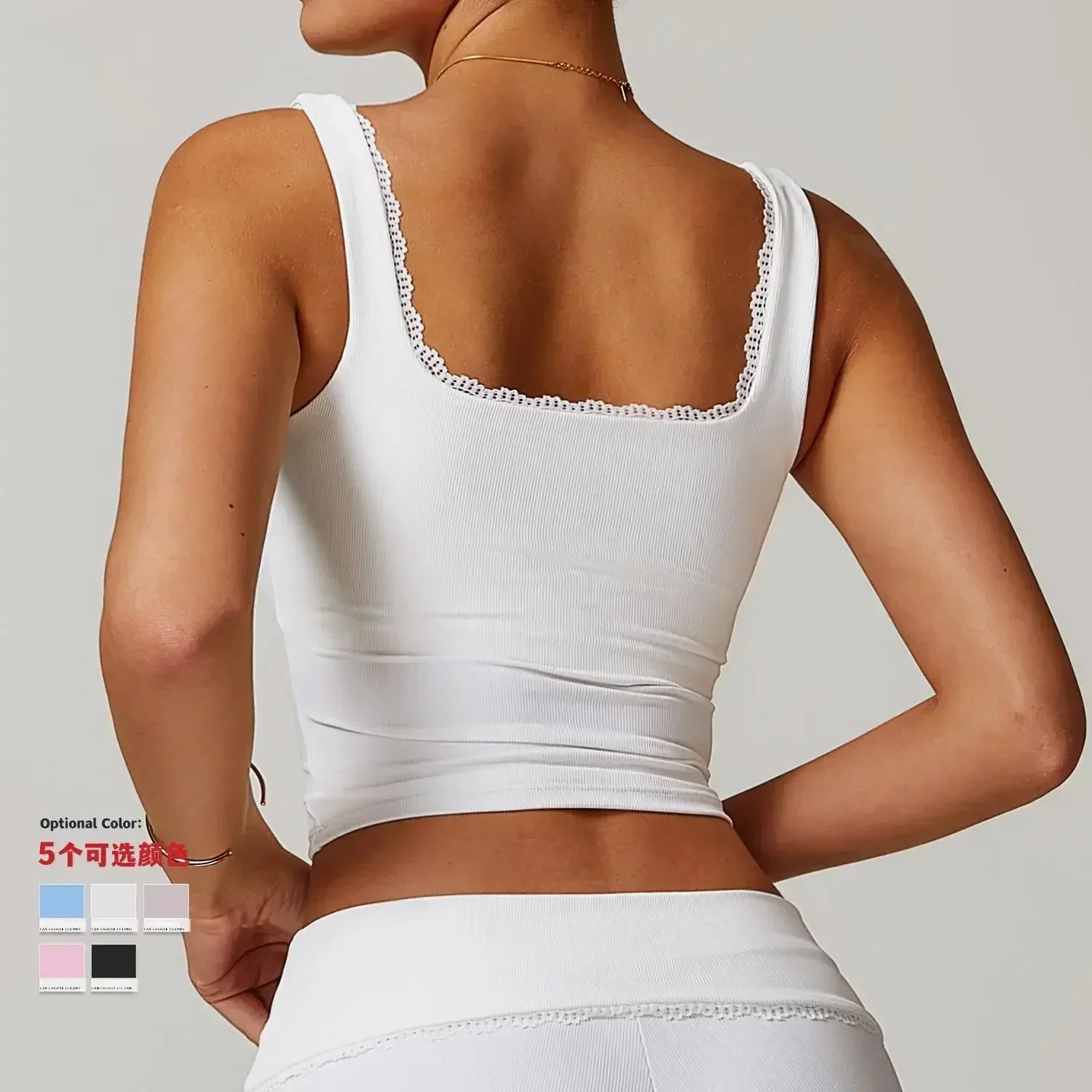 Women's Sportswear Cut Out Back Yogo Bra Anti-shock Ribbed Crop Tank Top Running Fitness Sports Workout Vest Woman Underwear