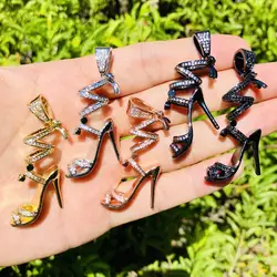 5pcs Zirconia Pave Bling Woman High Heel Charm Pendant for Custom Bracelet Necklace Handmade Jewelry Acessory Finding Fashion