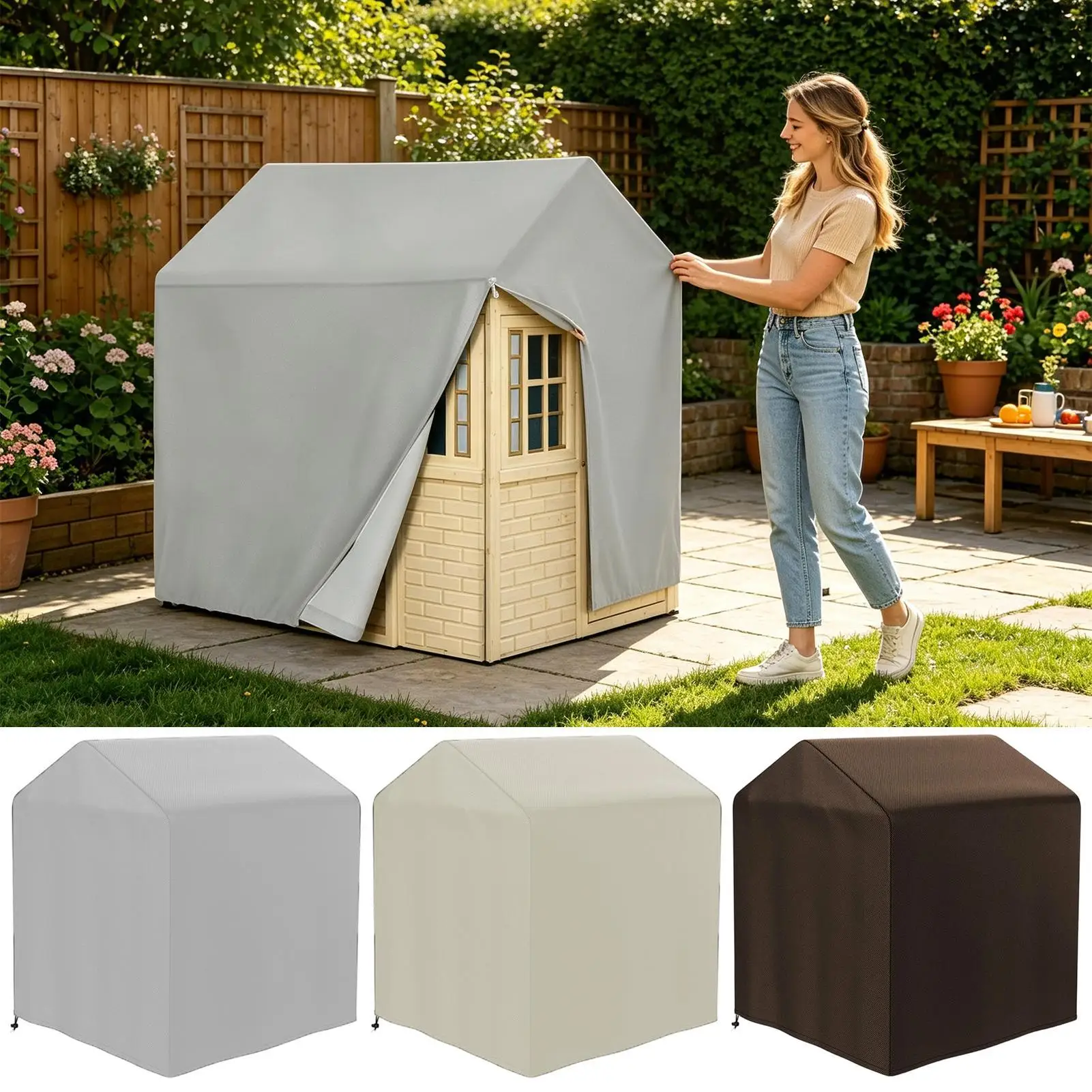 

Playhouse Waterproof Cover 210d Oxford Sunshade With Drawstring Closure Outdoor Playhouse Cover For Patio Sports Parties Picnics