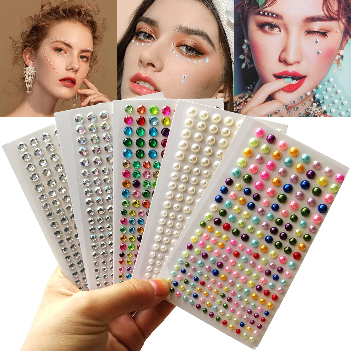 11Sheet Mix Hair Pearls Stick On Self Adhesive Pearls Stickers Face Pearls Stickers for Hair Face Makeup Body Makeup DIY Craft