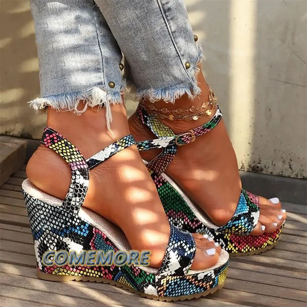 Women's Summer Luxury Designer Ladies Platform Sandals Fashion Colorful Print Wedges High Heels Sandals Casual Party Shoes Woman