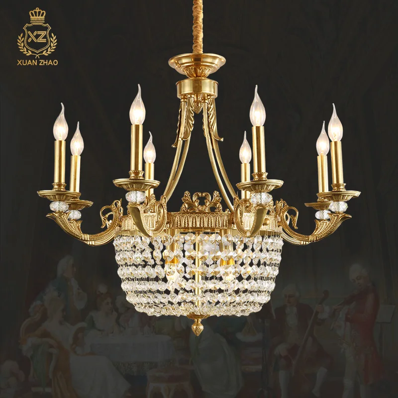 

European Brass Lights Luxury Gold Hanging Lighting For Living Room Led Crystal Chandelier Church Chandeliers