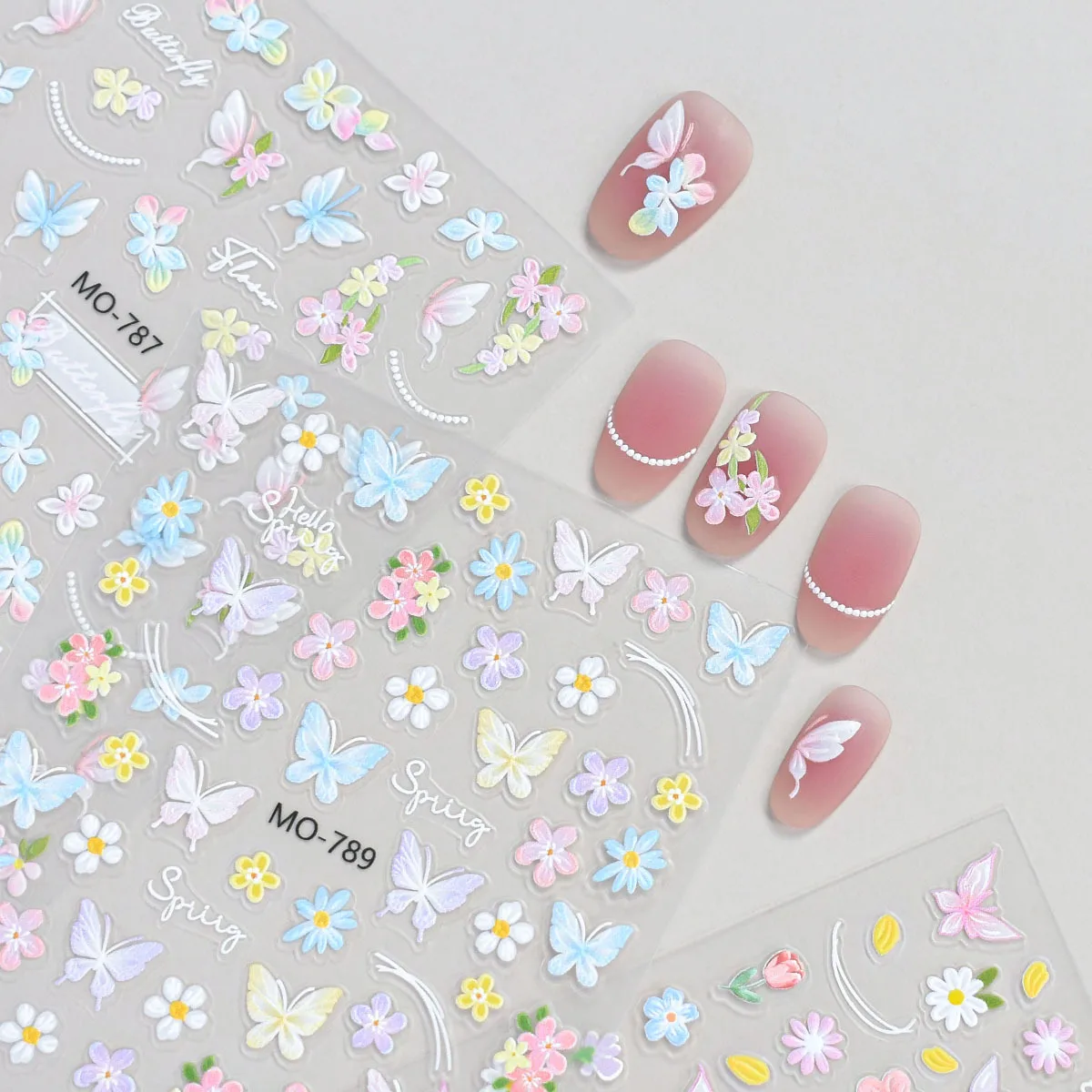 Spring Flowers Butterfly 5D Relief 3D Nail Stickers Decoration Colorful Bow Butterfly Transfer Sliders For Manicure Design Tools