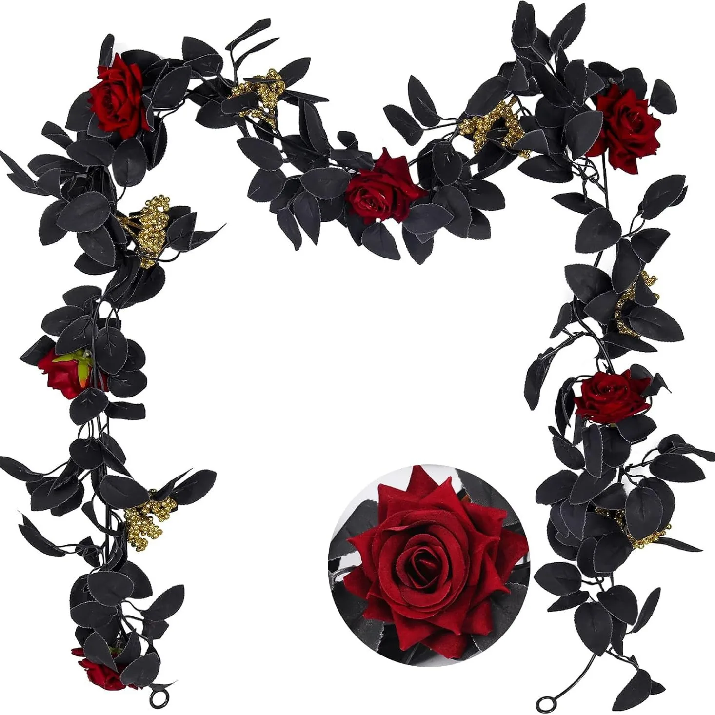 

175CM Halloween Black Red Rose Leaf Flower Vine Fake Christmas Ceiling Wedding Floral Arrangement Halloween Party Home Decorate