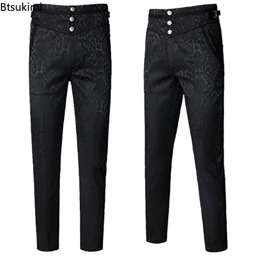 New 2026 Men's Gothic Pants Vintage Halloween Performance Vampire Cosplay Costumes Steampunk Jacquard Leisure Slim Trousers Male