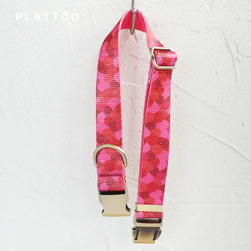 PLATTCO unique design dog collar print STRAWBERRY JELLY with high-quality bronze buckle size 5 PDC322Br