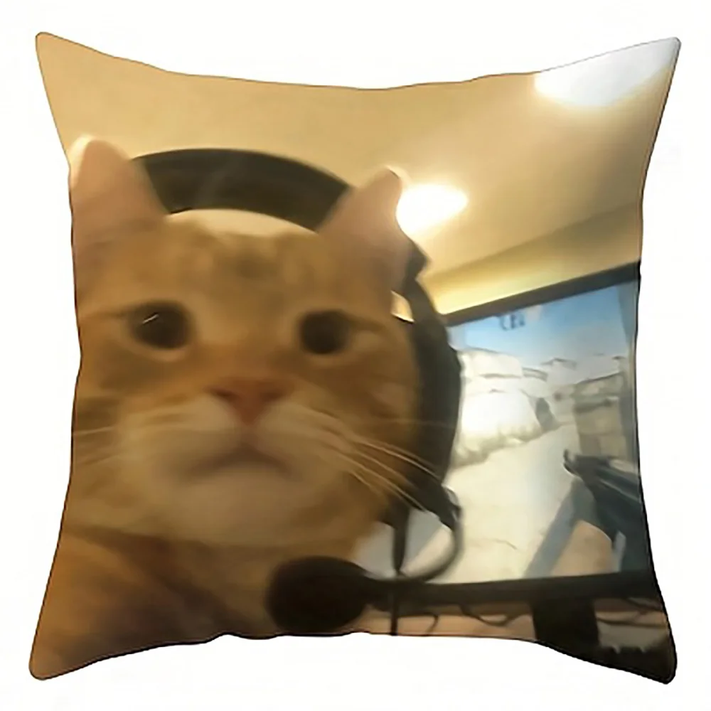 1-Piece Cute Cat Headphones Pattern Pillow Cover, Zippered & Removable Washable, Home Bedroom Pillowcase