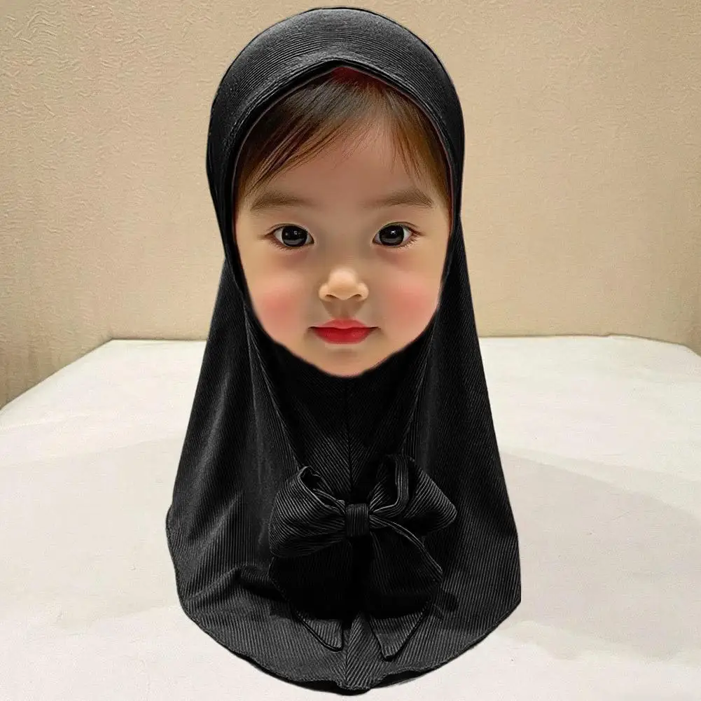 Muslim Kids Girls Hijab Vertical Stripe Worship Hat Summer Accessory For 2 To 6 Years Old Children Fabric Type