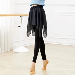 Women Kid Dance Pants Sport Running Fitness Pants Yoga Leggings Ballet Long Pants with Chiffon Skirt Modal Dance Trousers