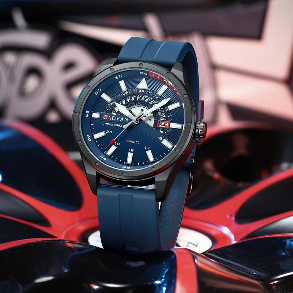 ساعة رجالية عصرية من CADVAN ، ساعة يد عسكرية فاخرة مقاومة للماء رياضية للرجال ، ساعة يد عسكرية بتاريخ أوتوماتيكي من السيليكون