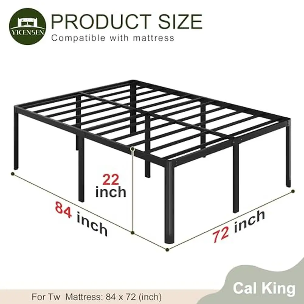 California King Metal Platform Bed Frame 22 Inch High with Storage Space Noise-Free Round Leg Design Durable & Stable Easy