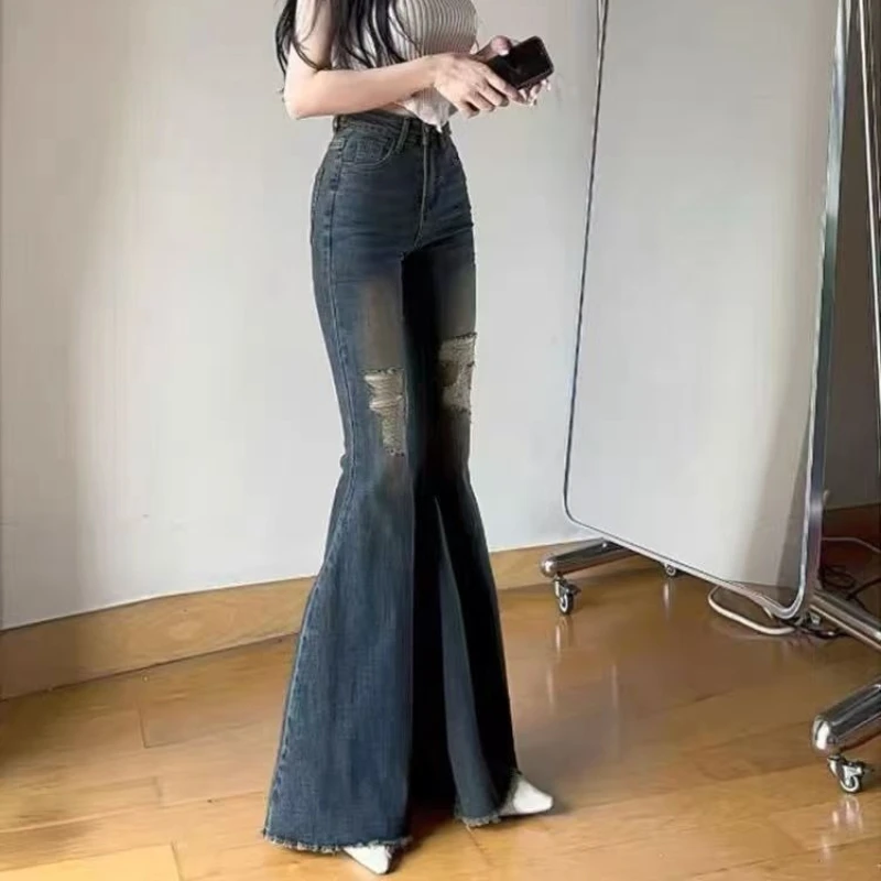 Autumn Spring Denim Pant Women Flare Jeans Vintage Tight Trousers Fashion Female Slim Elastic Skinny Jeans Casual Flare Pants