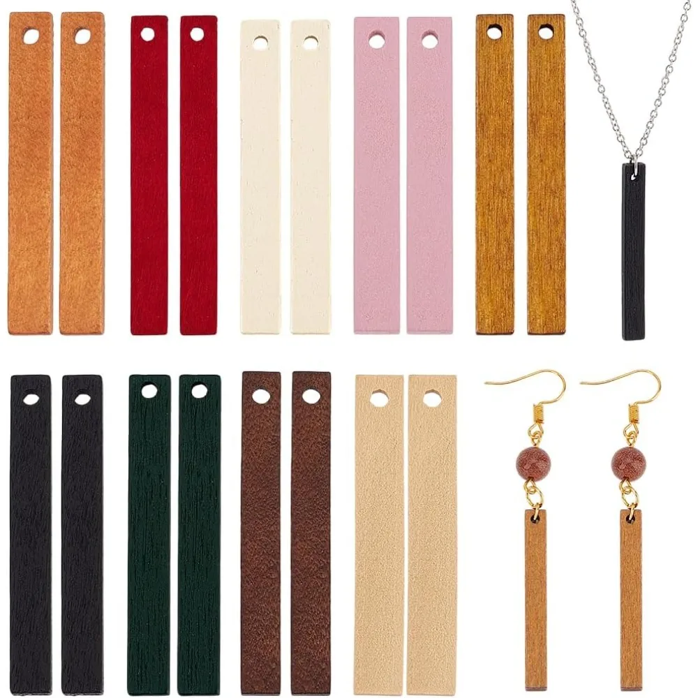 

90pcs 9 Colors Wood Earring Blanks 1.2x0.2 inch Natural Wooden Earring Pendant Bulk Rectangle Wood Dangle Earring Charm Wood