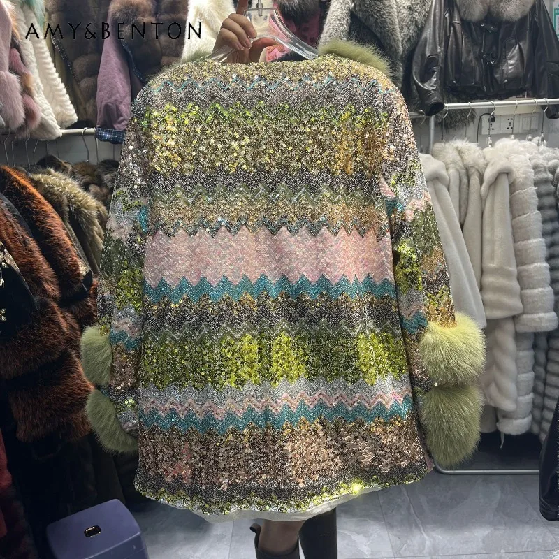 เสื้อโค้ทขนเฟอร์เทียมสำหรับผู้หญิง สไตล์วินเทจ Y2K ดีไซน์งานหนัก รุ่นใหม่ อบอุ่น เป็นมิตรกับสิ่งแวดล้อม แบบชิ้นเดียว