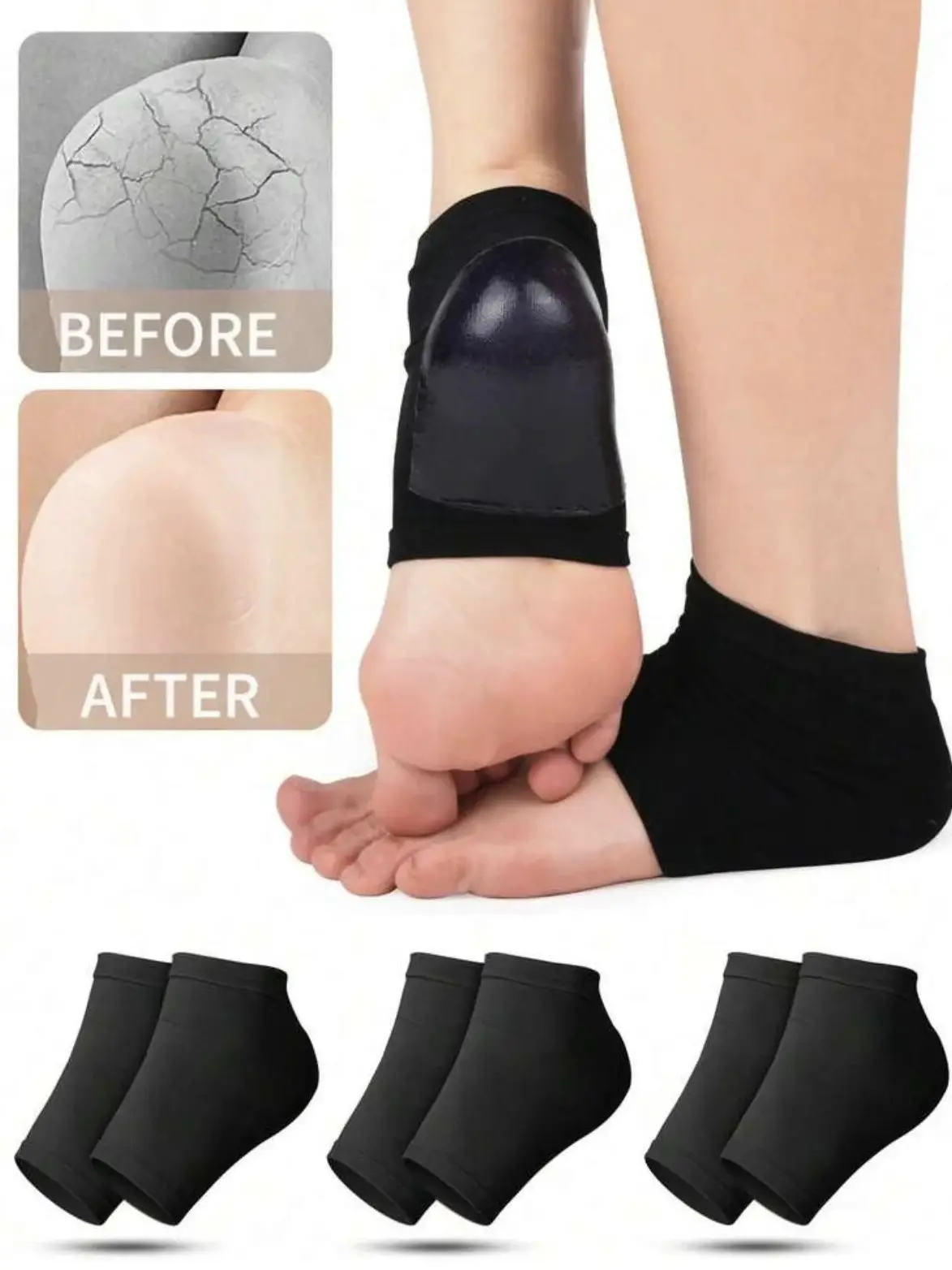 

3 пары черных увлажняющих носков для мужчин и женщин, уход за потрескавшейся пяткой, силиконовая защита пятки, уход за ногами, носки против трещин