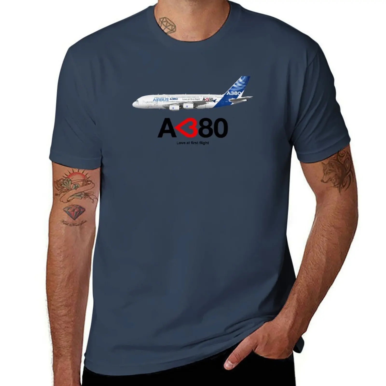 Airbus A380 - Love at First Flight T-Shirt Basic Solid Color Short Sleeve Cotton Top