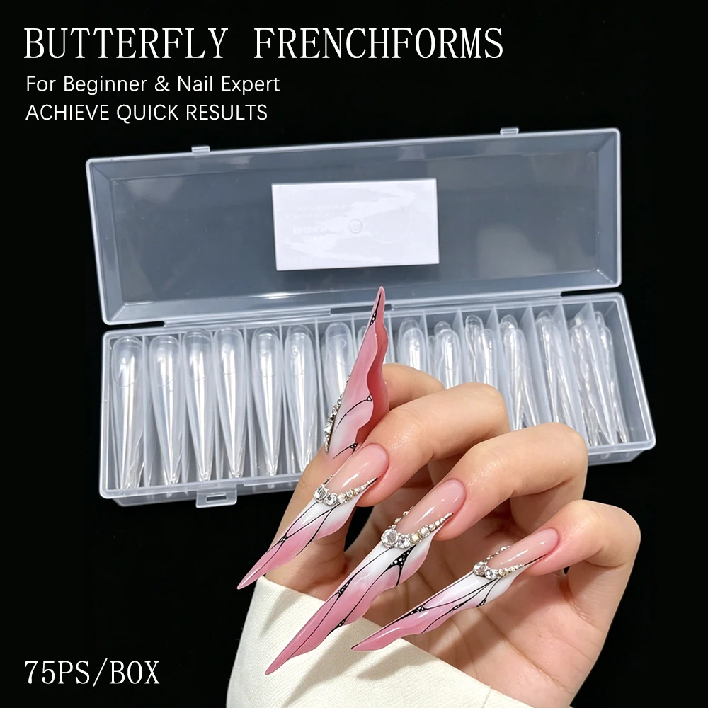Butterfly Nail Dual Forms 75 Stück, wiederverwendbare Gel-Verlängerungsformen für professionelle Nagelkunst – Detail 9