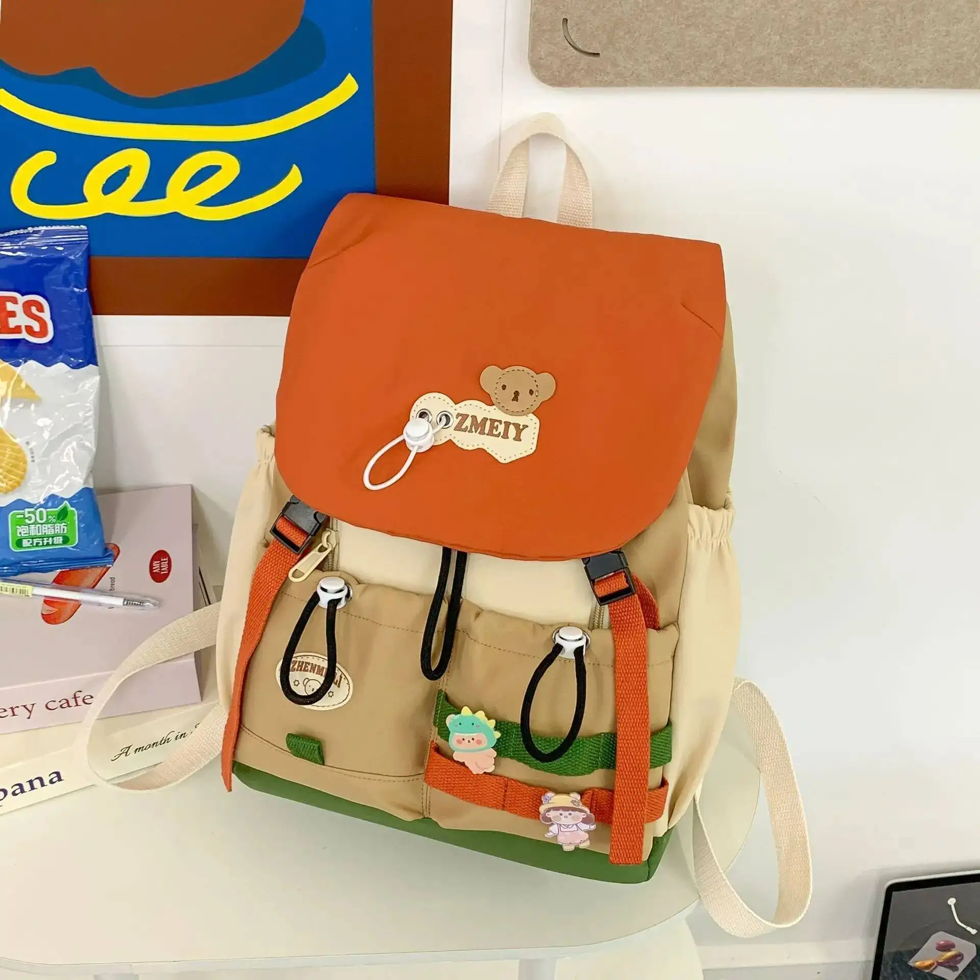 حقيبة ظهر مدرسية لطيفة من الدوبامين عالية القيمة للفتيات في المدرسة المتوسطة والثانوية، كتلة ألوان كبيرة