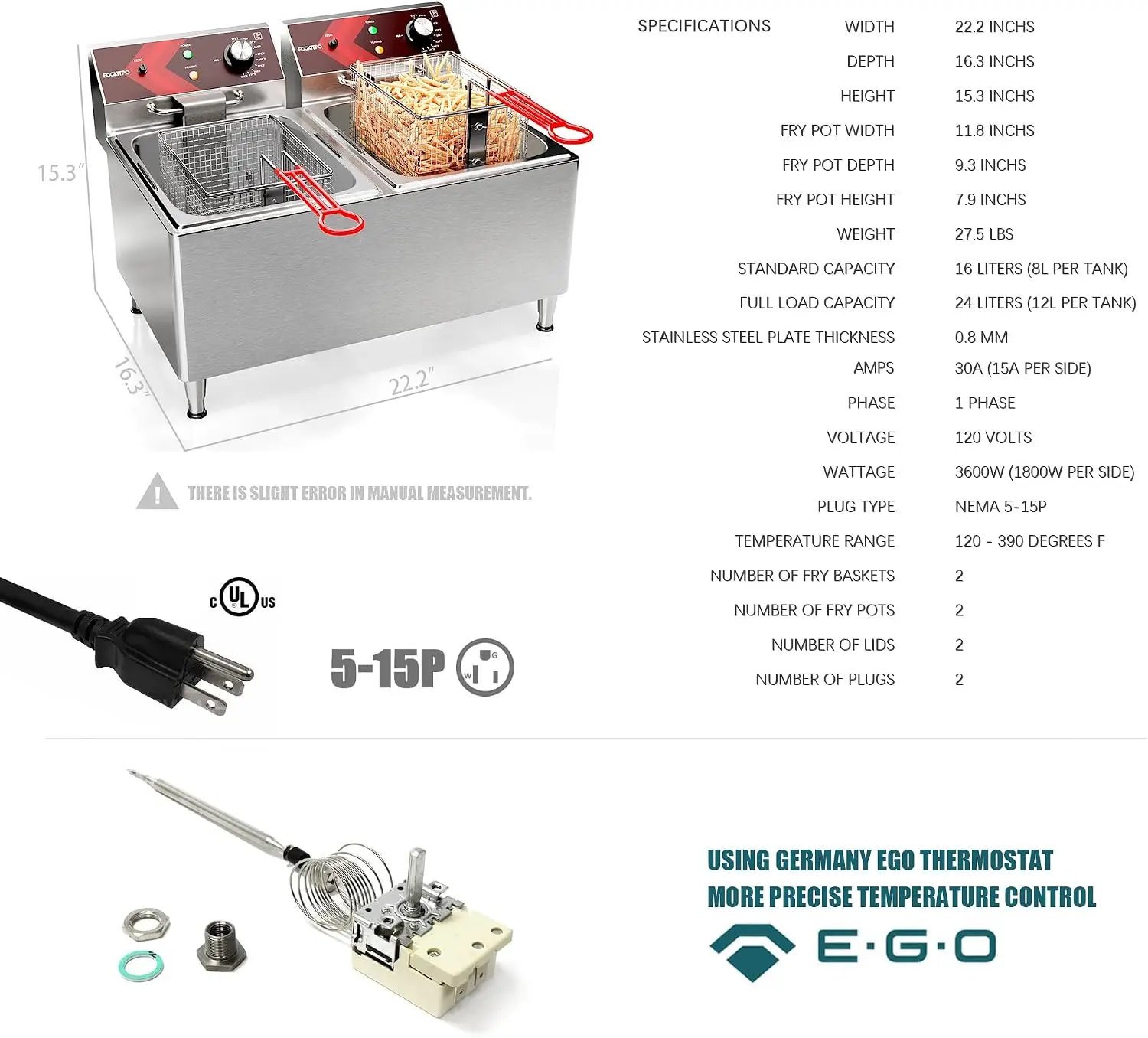 ^Deep fryers Commercial Deep Fryer 12L x 2 Large Dual Tank Electric Countertop Fryer for Restaurant with 2 Frying Baskets
