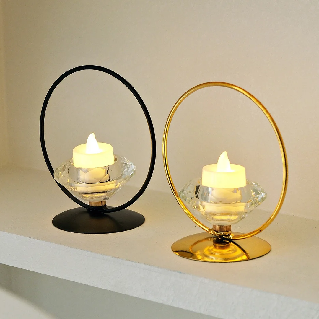 

HYS creative wrought iron candlestick modern simple living room decoration ornament romantic atmosphere light luxury crystal