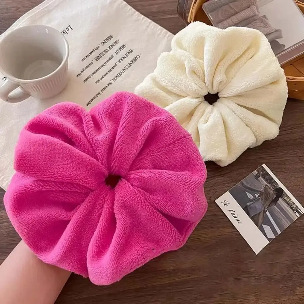 New Extra Large Hair-drying Scrunchies Elastic Autum Winter Faux Fur Plush Hair Tie Water Absorbing Hair Accessories Girls Women