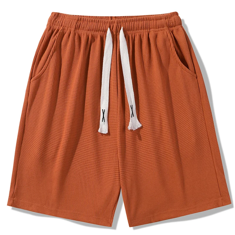 شورت رياضي للرجال في الصيف، سروال رقيق من الحرير الجليدي سريع الجفاف بخمسة أرباع، شورت برباط على طراز الوافل #4