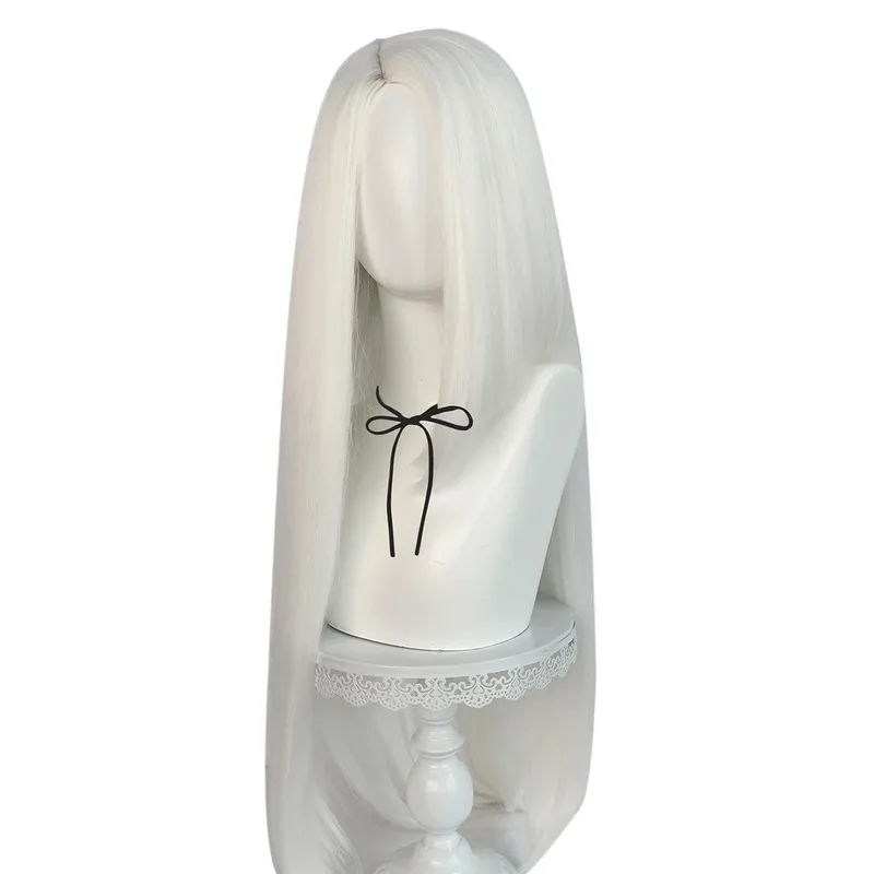 25COSVaggie شعر مستعار تأثيري أبيض طويل مستقيم مقاومة للحرارة الاصطناعية الشعر هالوين زي لعب الأدوار شعر مستعار للحفلات + غطاء شعر مستعار