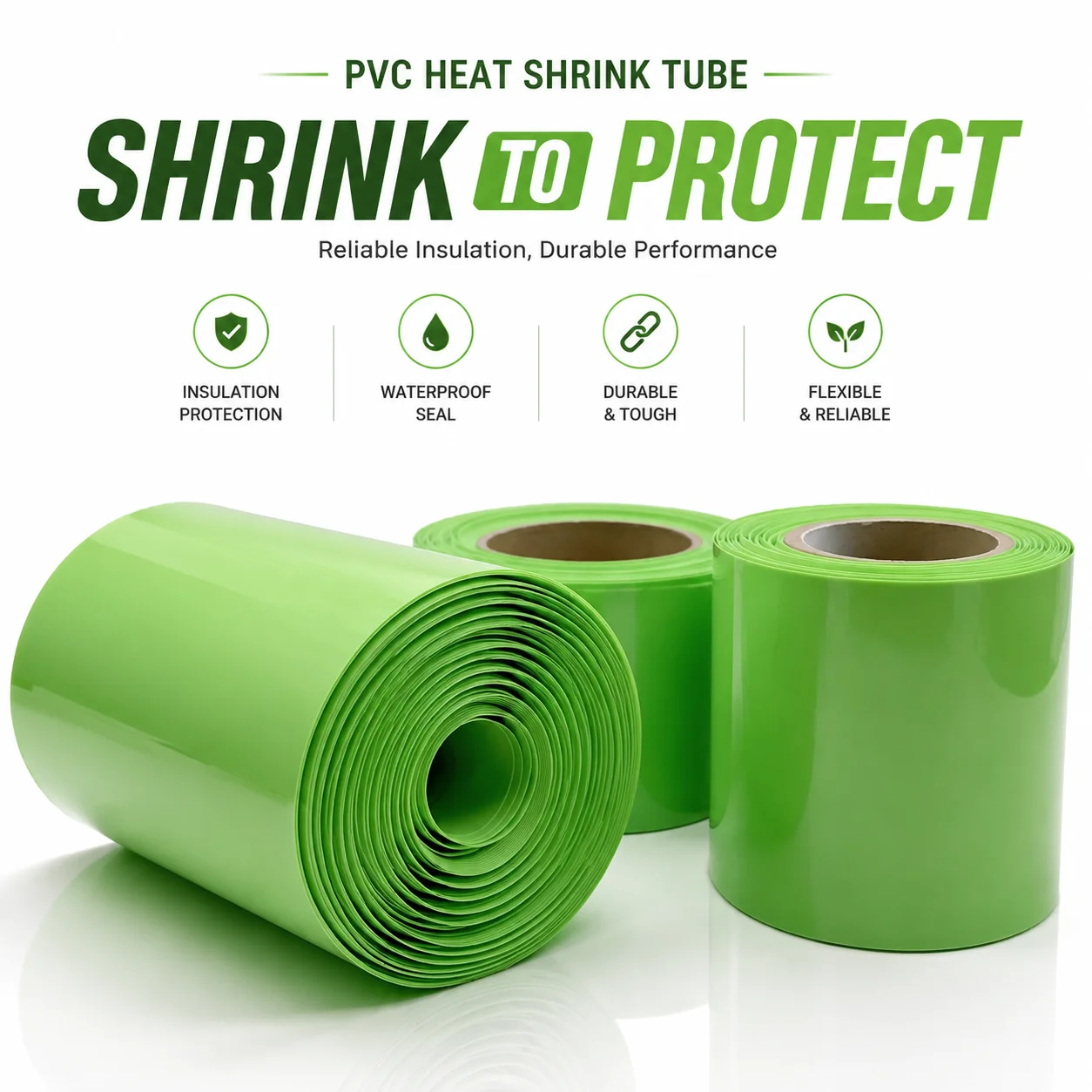 Green PVC Heat Shrink Tubing 30mm-100mm Wide Outdoor Weak Current Circuit Classification Identification Sealing Sleeve