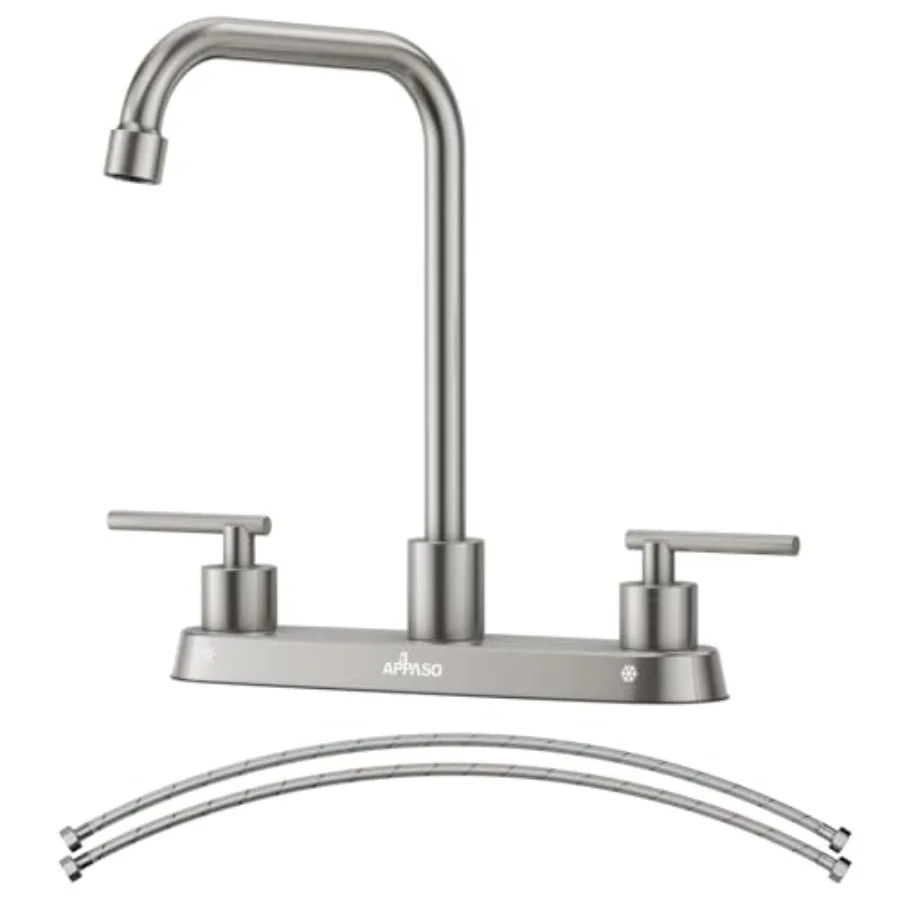 

2 Handle Kitchen Faucet Brushed Nickel Kitchen Sink Faucet Stainless Steel Faucet for Kitchen Sink 3 Hole Kitchen Faucet Withou