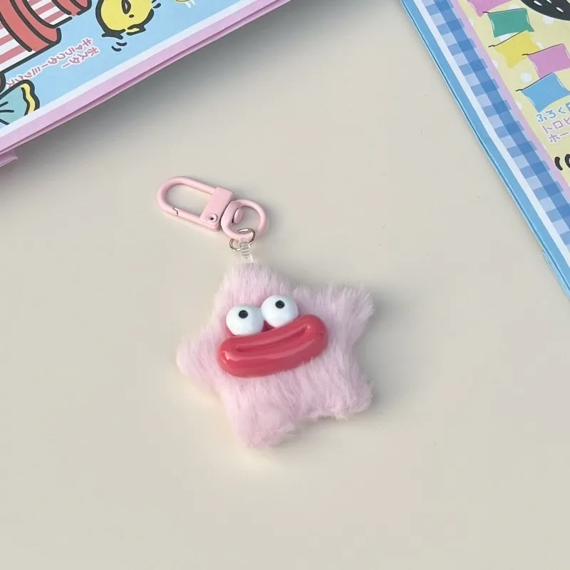 Bonito dos desenhos animados engraçado estrela chaveiro plushies pelúcia salsicha boca chaveiro kawaii y2k estrela pelúcia pingente saco pendurado 
